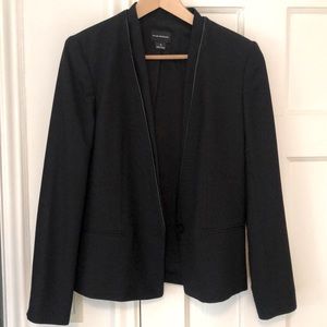 Club Monaco Black wool tailored blazer with leather trim